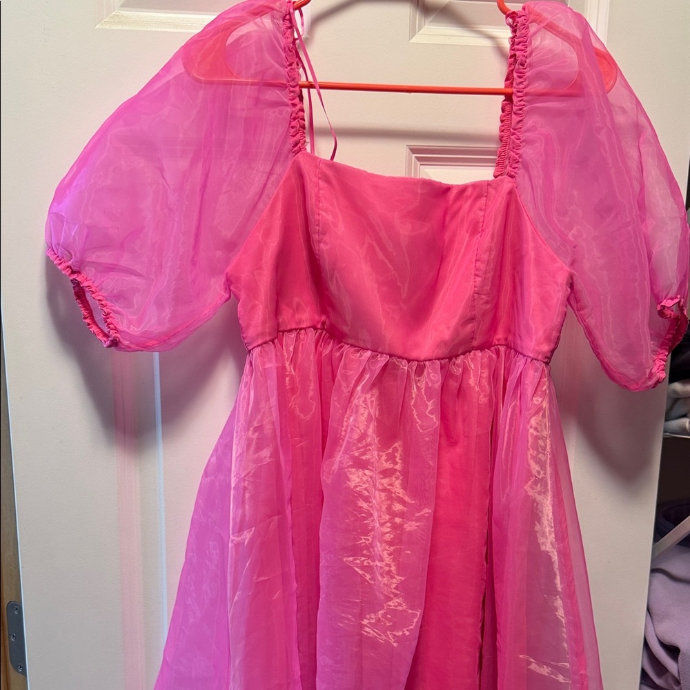 Vibrant Pink Puff Sleeve Dress